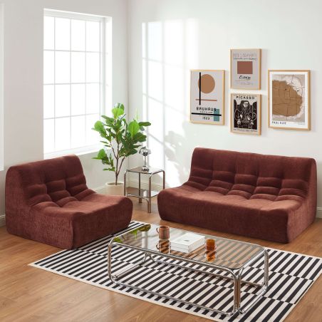 Banquette JANIS modulable 2 places velours bordeaux