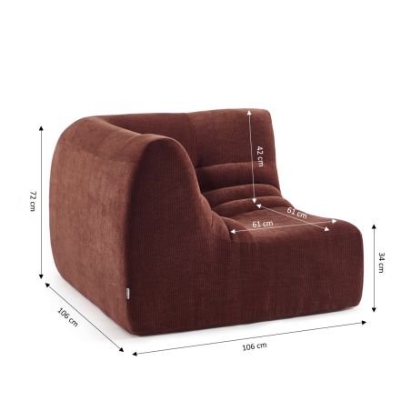 Chauffeuse d'angle JANIS modulable 1 place velours bordeaux