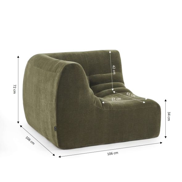 Chauffeuse d'angle JANIS modulable 1 place velours vert