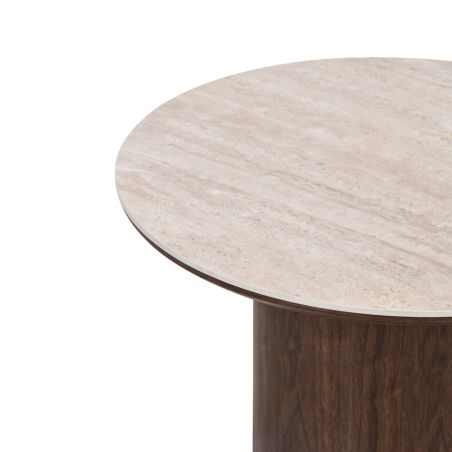 Table basse LOFA placage noyer et plateau céramique effet travertin 60cm