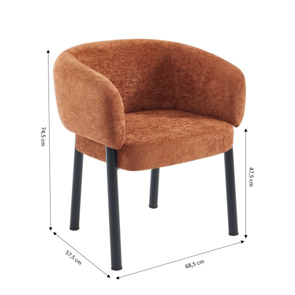 Fauteuil de table ABELIA chenille terracotta et pieds métal noir