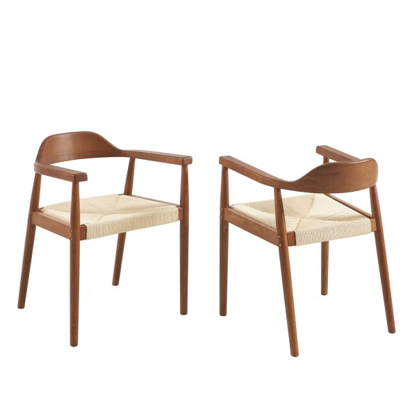 Lot de 2 chaises MARTIE chêne massif couleur noyer et corde