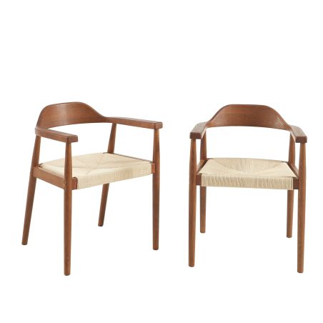 Lot de 2 chaises MARTIE chêne massif couleur noyer et corde