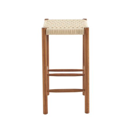 Lot de 2 tabourets ELLIO chêne massif couleur noyer et corde