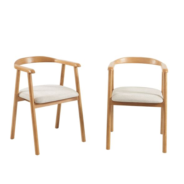 Lot de 2 chaises LORENZ chêne massif et tissu beige