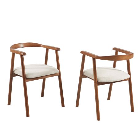 Lot de 2 chaises LORENZ chêne massif couleur noyer et tissu beige
