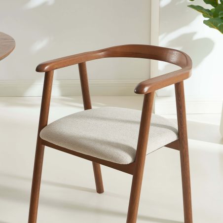 Lot de 2 chaises LORENZ chêne massif couleur noyer et tissu beige