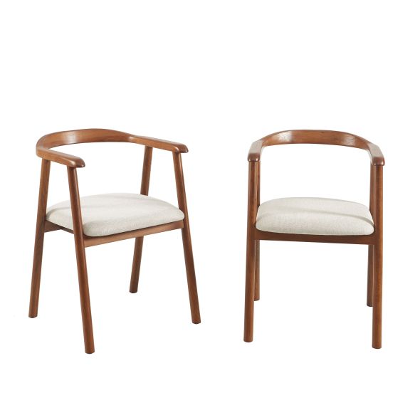 Lot de 2 chaises LORENZ chêne massif couleur noyer et tissu beige