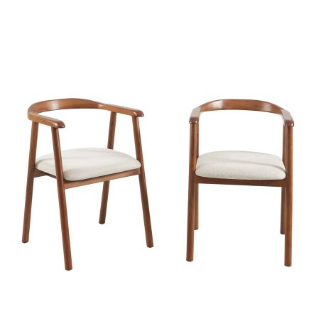 Lot de 2 chaises LORENZ chêne massif couleur noyer et tissu beige
