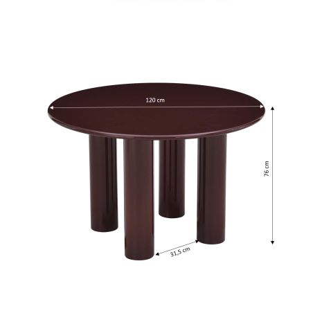 Table de séjour ronde NORI laquée brillante marron 120cm