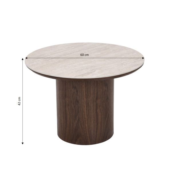 Table basse LOFA placage noyer et plateau céramique effet travertin 60cm