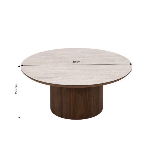 Table basse LOFA placage noyer et plateau céramique effet travertin 80cm