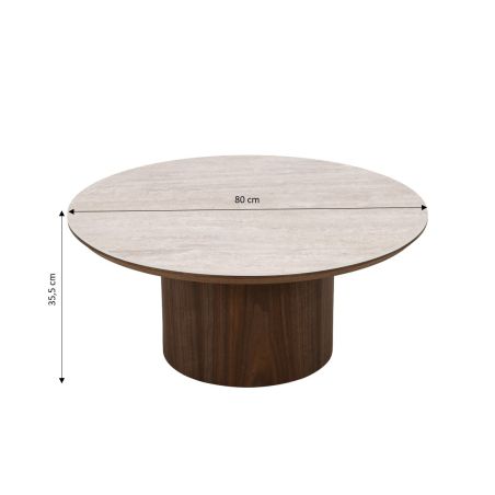 Table basse LOFA placage noyer et plateau céramique effet travertin 80cm