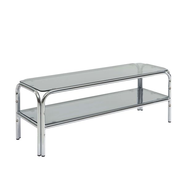 Meuble TV MAGGY verre trempé noir structure en chrome