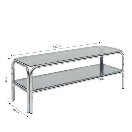 Meuble TV MAGGY verre trempé noir structure en chrome