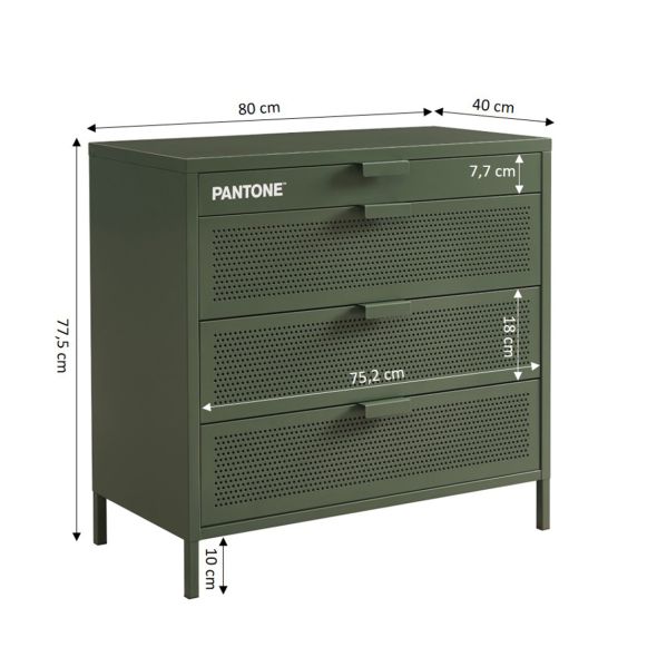 Commode PANTONE métal 4 tiroirs vert olive 80cm