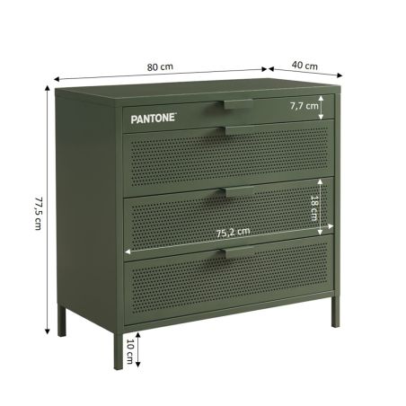 Commode PANTONE métal 4 tiroirs vert olive 80cm