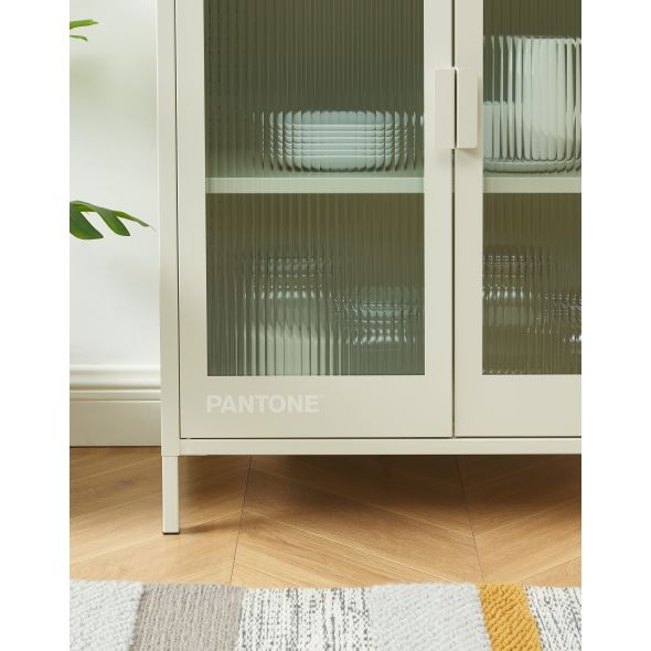 Buffet PANTONE beige sable portes en verre cannelé 75cm