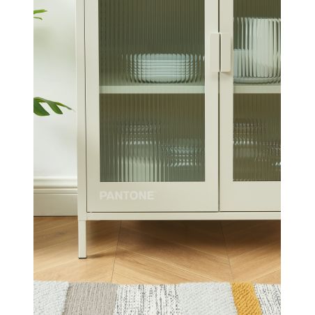 Buffet PANTONE beige sable portes en verre cannelé 75cm