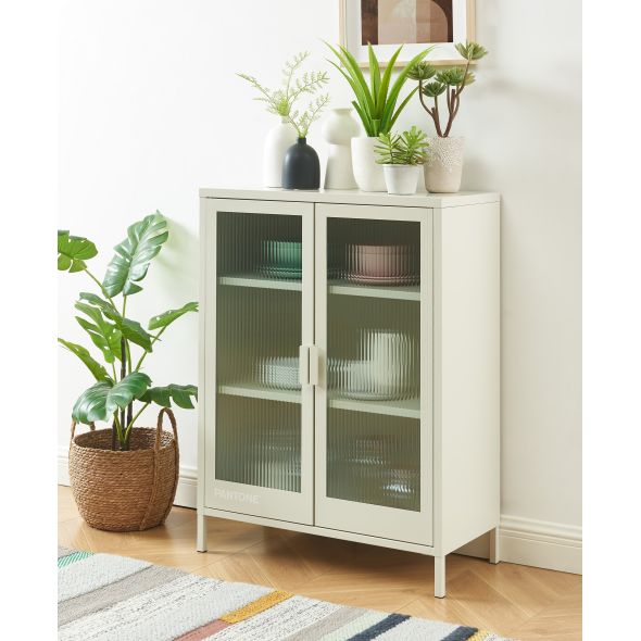 Buffet PANTONE beige sable portes en verre cannelé 75cm