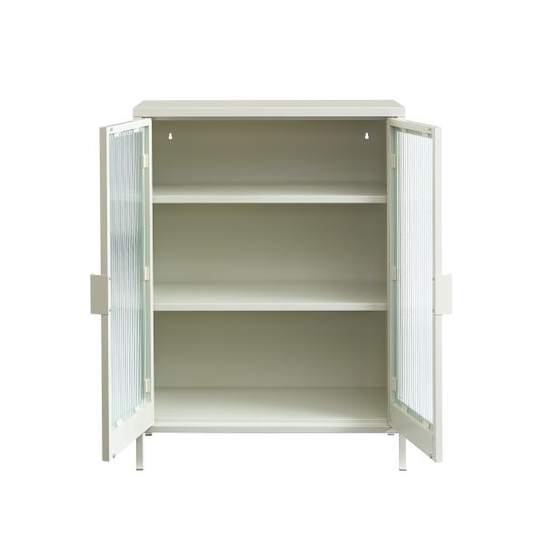 Buffet PANTONE beige sable portes en verre cannelé 75cm