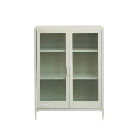 Buffet PANTONE beige sable portes en verre cannelé 75cm