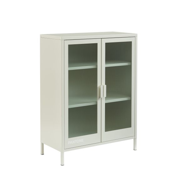 Buffet PANTONE beige sable portes en verre cannelé 75cm