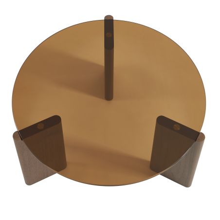 Table basse OLIE verre trempé caramel et placage noyer 75cm