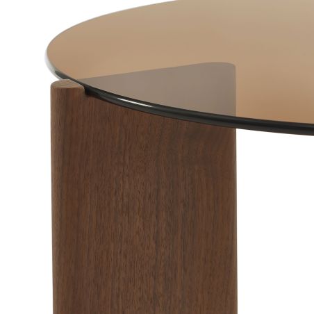 Table basse OLIE verre trempé caramel et placage noyer 75cm
