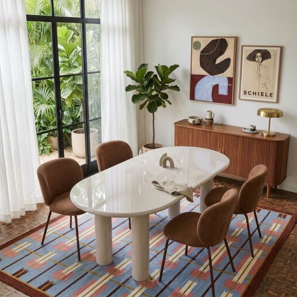 Table de séjour NORI laquée brillante beige 200cm