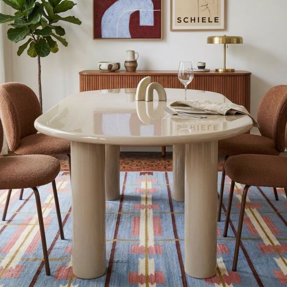 Table de séjour NORI laquée brillante beige 200cm