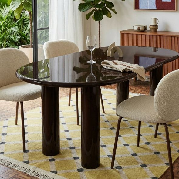 Table de séjour NORI laquée brillante marron 200cm