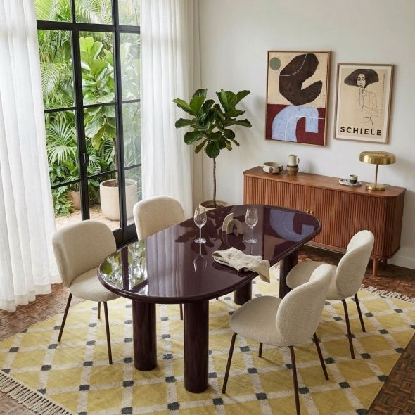 Table de séjour NORI laquée brillante marron 200cm