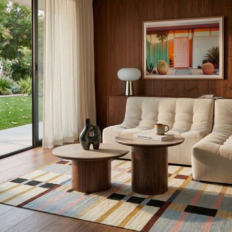 Table basse LOFA placage noyer et plateau céramique effet travertin 60cm