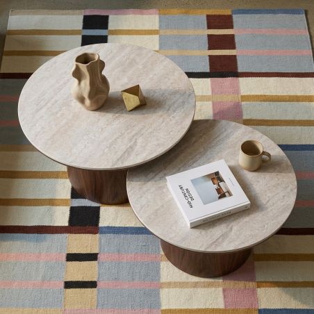 Table basse LOFA placage noyer et plateau céramique effet travertin 60cm