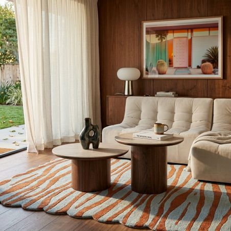 Table basse LOFA placage noyer et plateau céramique effet travertin 80cm