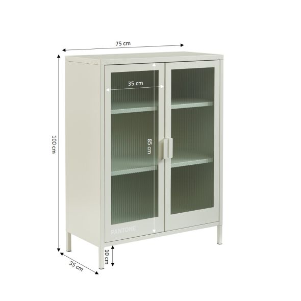 Buffet PANTONE beige sable portes en verre cannelé 75cm