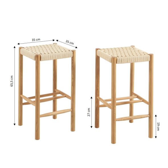 Lot de 2 tabourets ELLIO chêne massif et corde