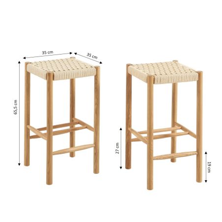 Lot de 2 tabourets ELLIO chêne massif et corde