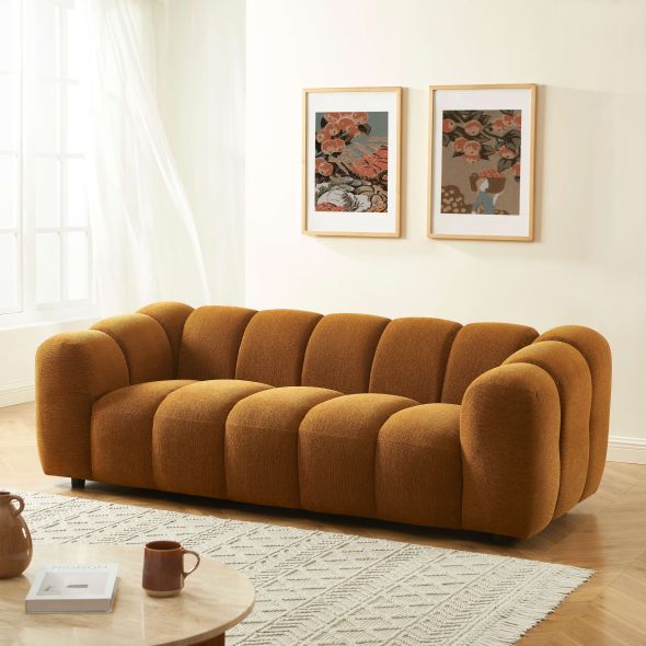 Canapé SUNNY 3 places tissu tweed bronze