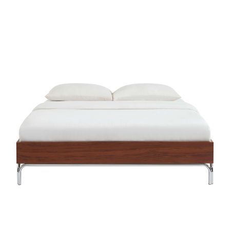 Lit MAGGY 140x190 placage noyer et pieds métal chromé sommier inclus