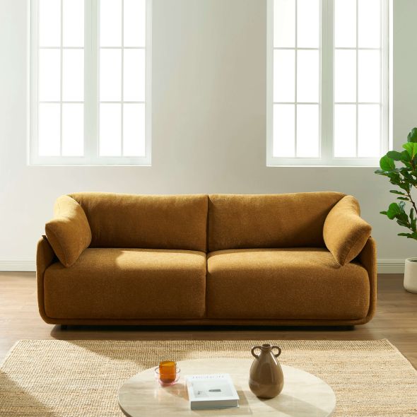 Canapé KURLY 3 places tissu chenille tramé ocre
