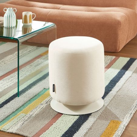 Pouf PANTONE tissu chenille beige sable et pied métal pivotant
