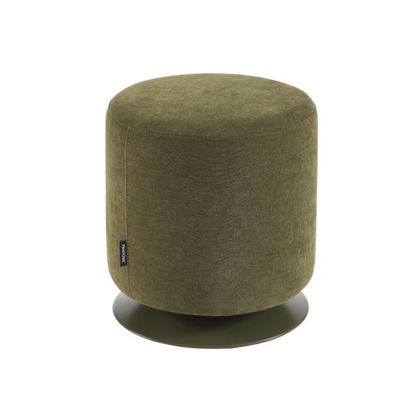 Pouf PANTONE tissu chenille vert olive et pied métal pivotant