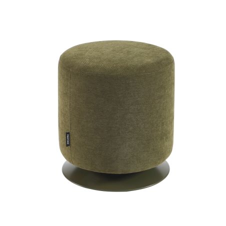 Pouf PANTONE tissu chenille vert olive et pied métal pivotant
