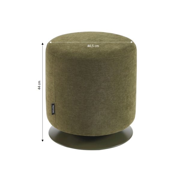Pouf PANTONE tissu chenille vert olive et pied métal pivotant