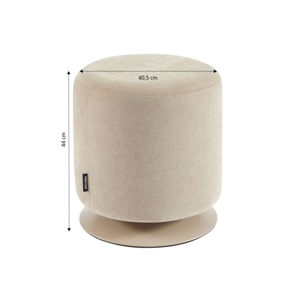Pouf PANTONE tissu chenille taupe et pied métal pivotant