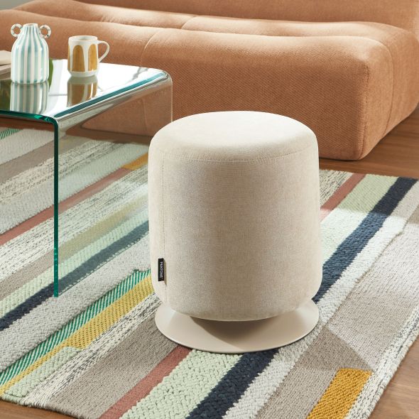 Pouf PANTONE tissu chenille taupe et pied métal pivotant