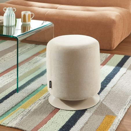 Pouf PANTONE tissu chenille taupe et pied métal pivotant