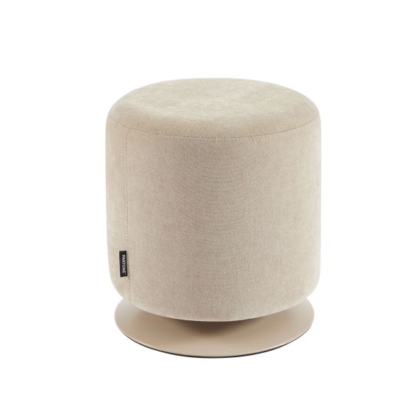 Pouf PANTONE tissu chenille taupe et pied métal pivotant